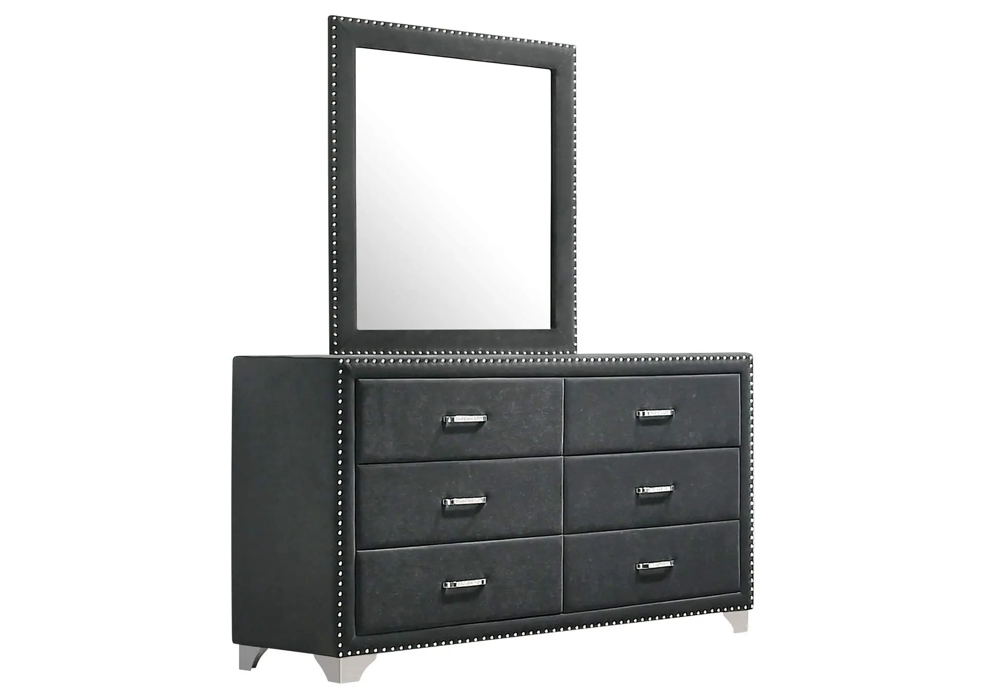 Melody 6-drawer Upholstered Dresser with Mirror Grey